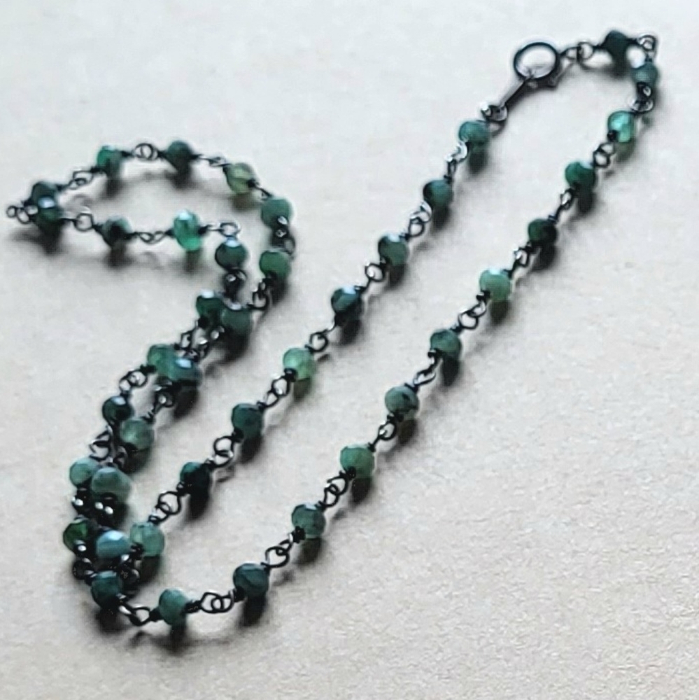 wire wrapped emerald rosary style necklace